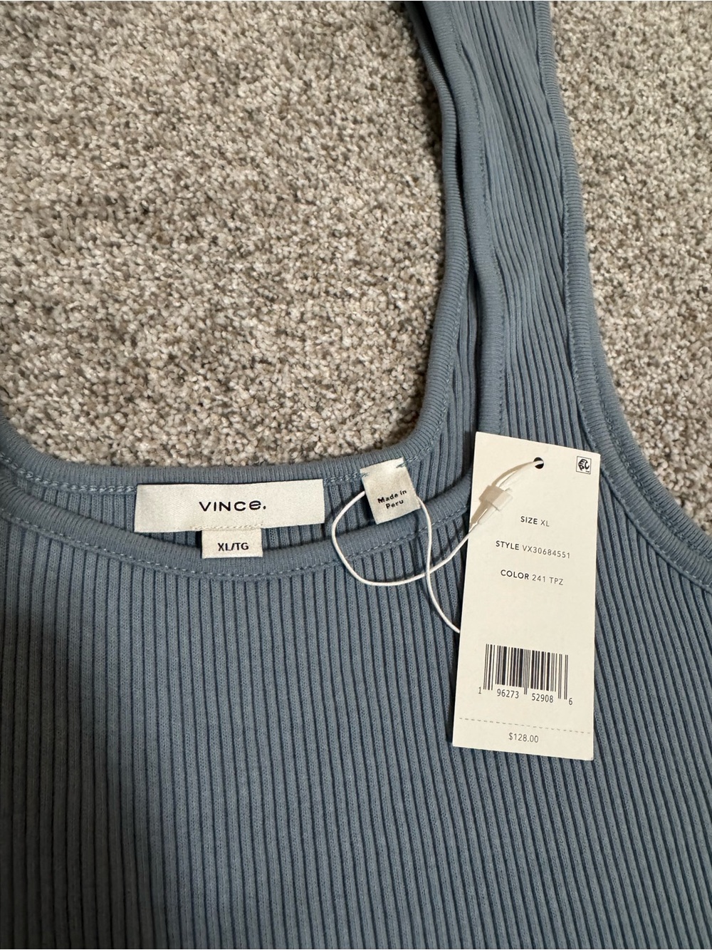 NWT Vince Ribbed Knit Tank, Dusty Blue, Size XL - Picture 3 of 5